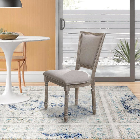 Dining Chair | Wood | Fabric Seat | Set of 2 | Gray & Brown