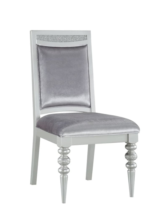 Crystal Inlaid Fabric Upholstered Wooden Side Chair, Set of 2, Silver - BM204530 By Casagear Home