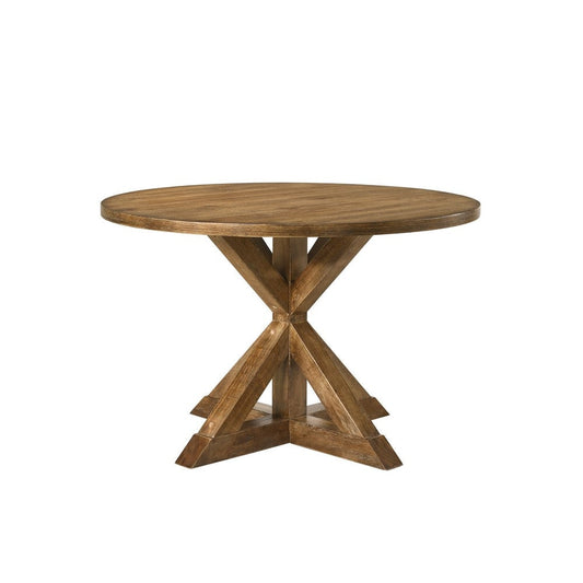 Round Wooden Table with Pedestal Base, Weathered Oak Brown By Casagear Home
