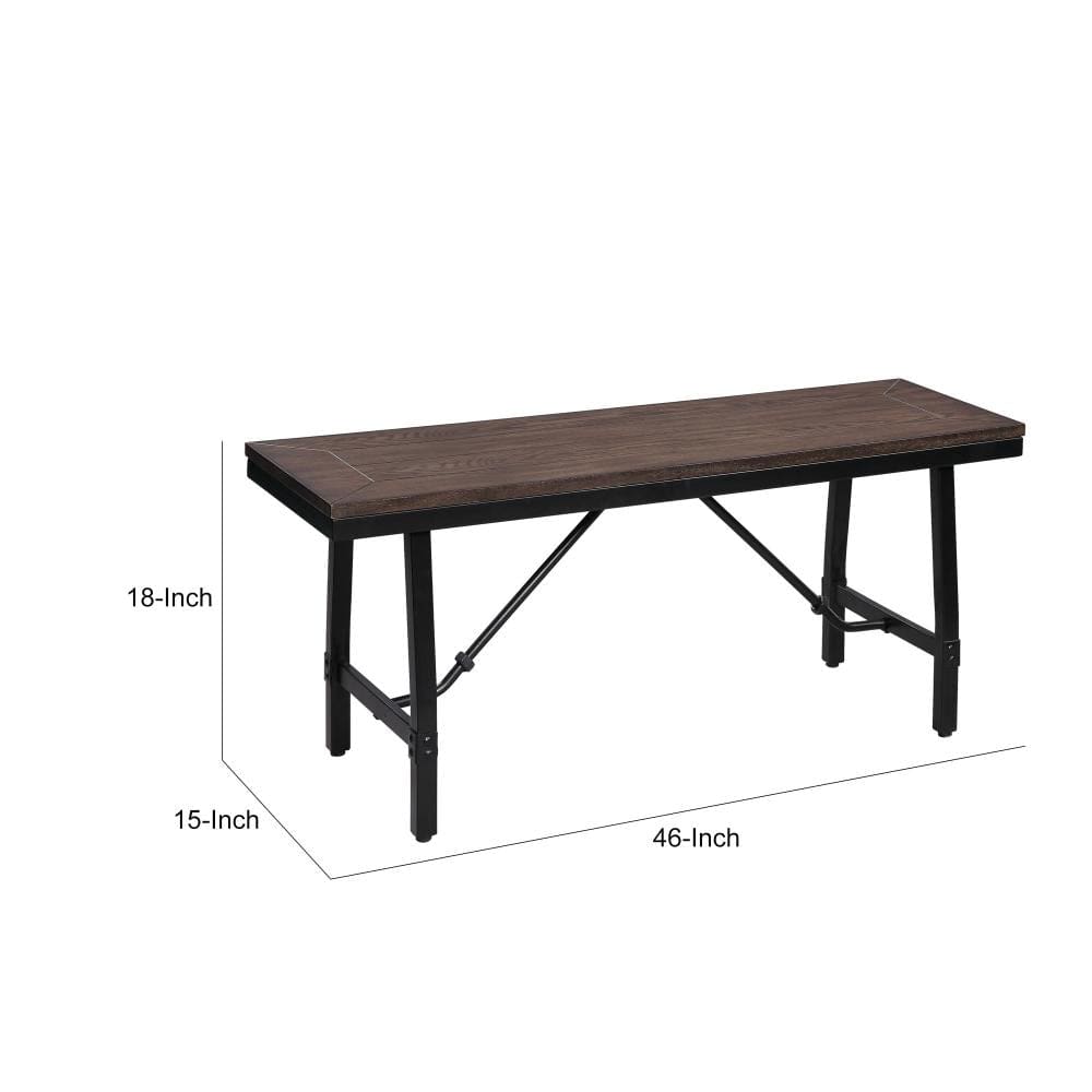 Industrial Wood and Metal Bench with Tube Leg Support Brown and Black - BM204547 By Casagear Home BM204547