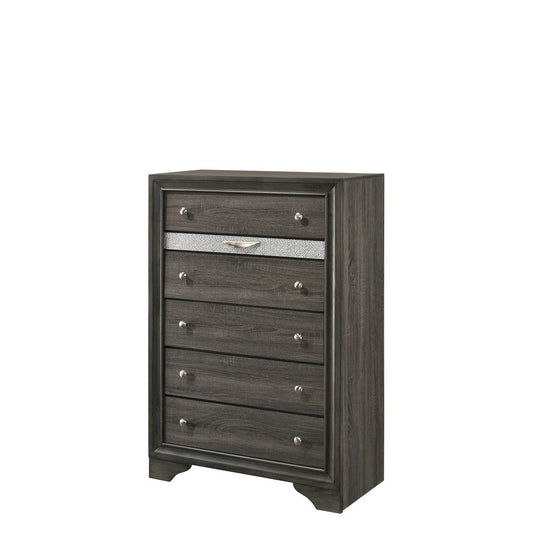 Transitional Style 6 Drawer Wooden Chest with Bracket Feet, Gray By Casagear Home