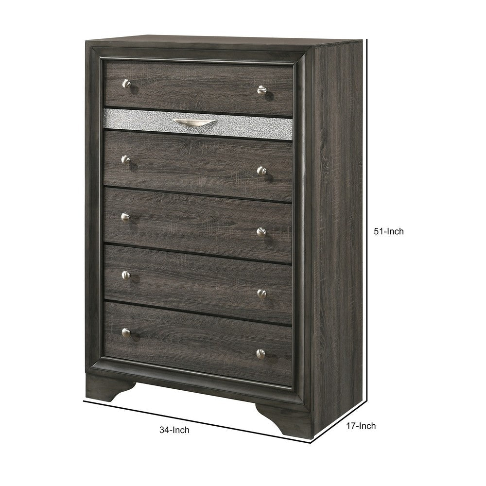 Transitional Style 6 Drawer Wooden Chest with Bracket Feet Gray By Casagear Home BM204564