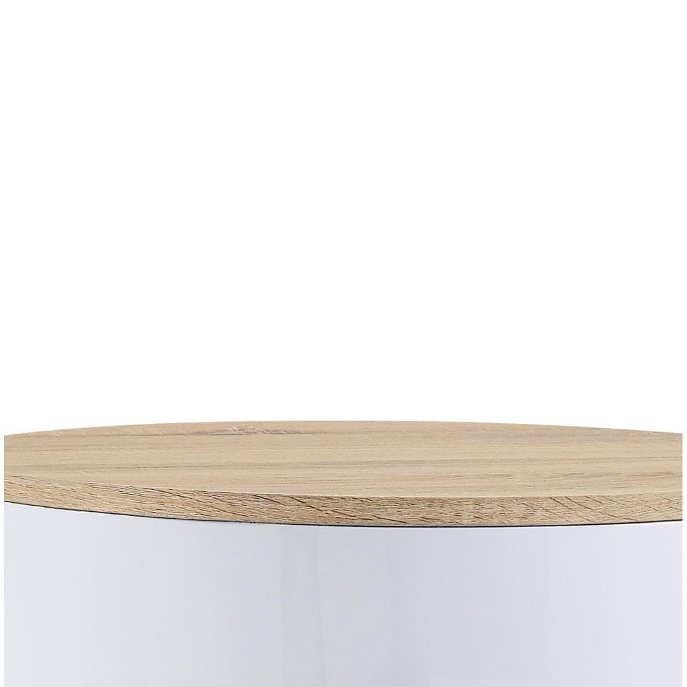 1 Drawer Pyramidal Base Circular Wooden Night Table White and Brown - BM204600 By Casagear Home BM204600