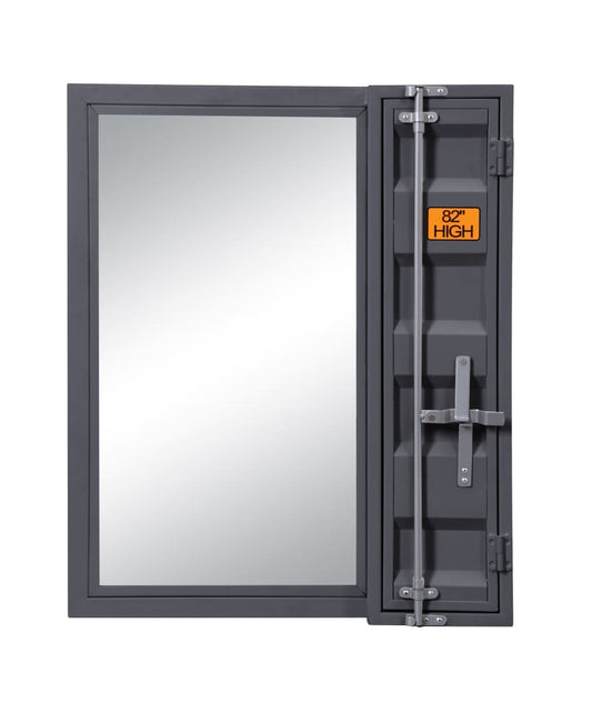 Industrial Style Metal Vanity Mirror with Recessed Door Storage, Gray - BM204615 By Casagear Home