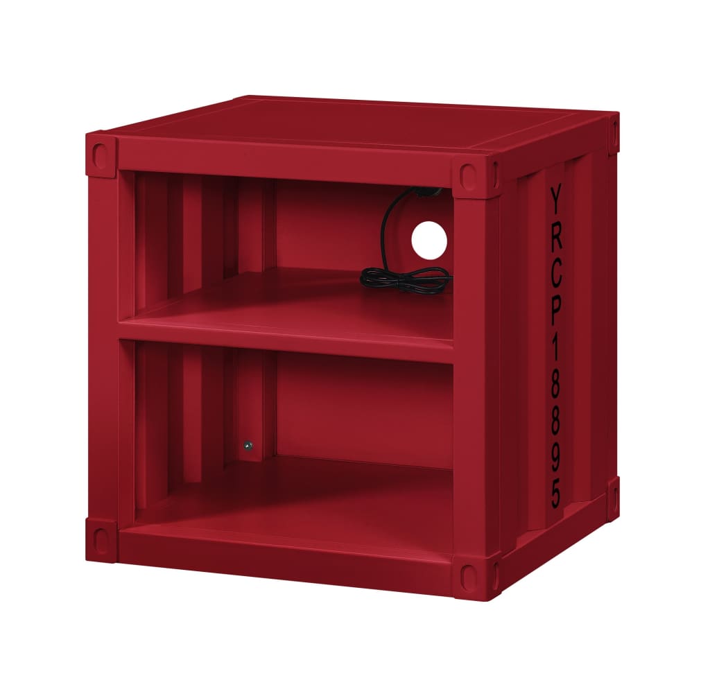 Metal Nightstand with 2 Open Compartment and USB Port, Red - BM204630 By Casagear Home