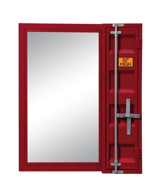 Industrial Style Metal Vanity Mirror with Recessed Door Storage, Red - BM204631 By Casagear Home
