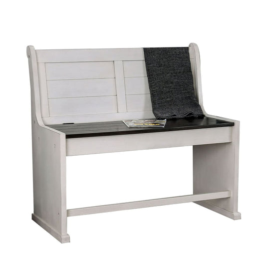 Wooden Counter Height Bench with Lift Top Seat, White and Black - BM204861 By Casagear Home