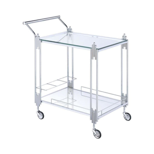 Metal and Mirror Rectangular Serving Cart with Open Shelf, Silver - BM204865 By Casagear Home