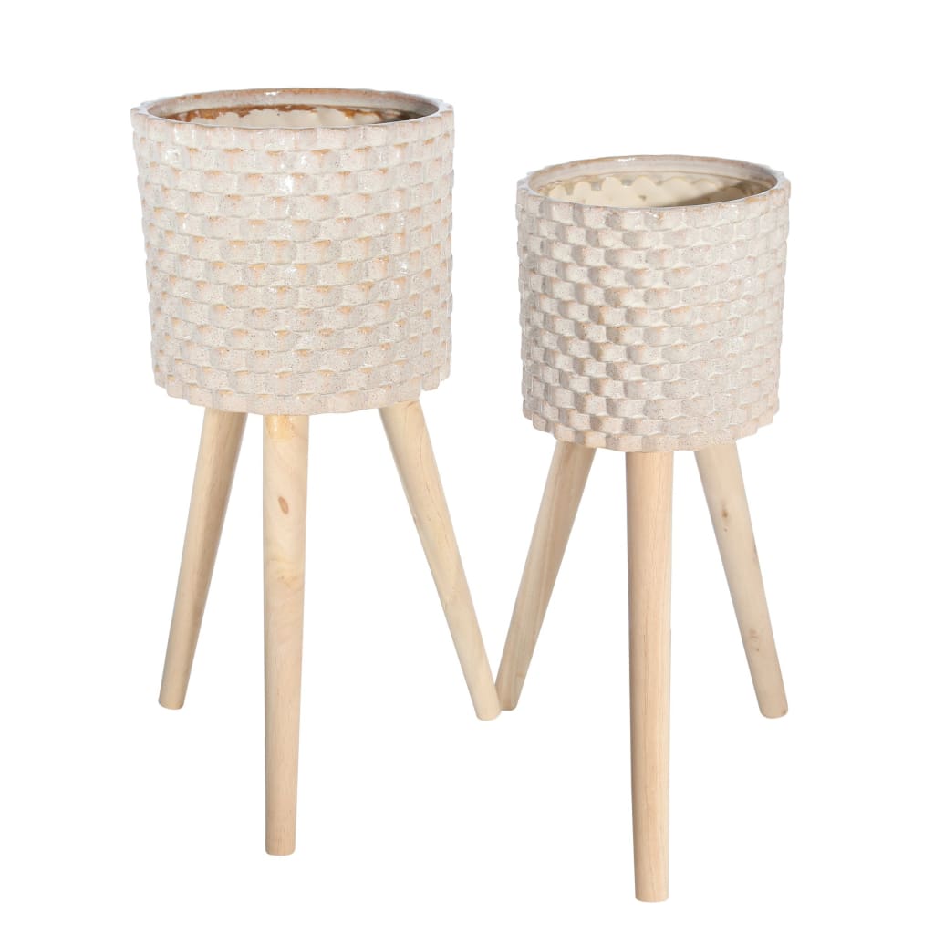 Textured Ceramic Planter with Tripod Legs, Set of 2, Cream and Brown - BM205141 By Casagear Home