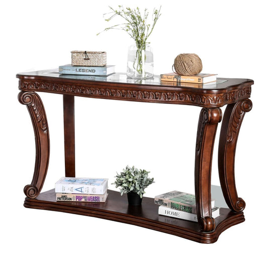 Traditional Sofa Table with Cabriole Legs and Wooden Carving, Brown - BM205337 By Casagear Home