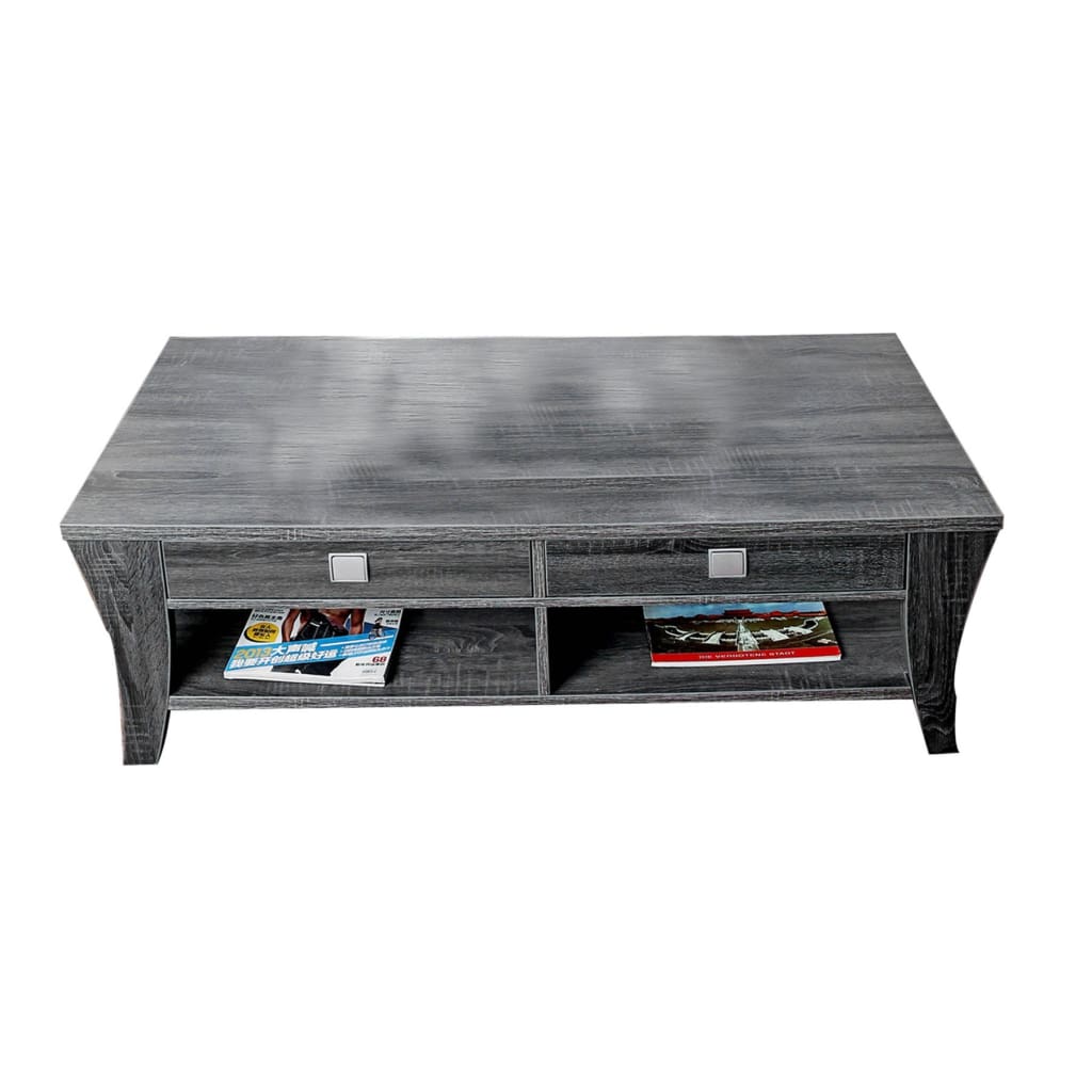 Low Rise Coffee Table with Drawers and Bottom Shelves, Gray - BM205339 By Casagear Home