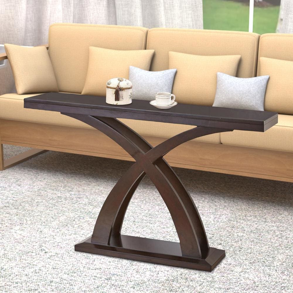 Sofa Table with X-Cross Base Support and Open Bottom Shelf, Brown - BM205365 By Casagear Home