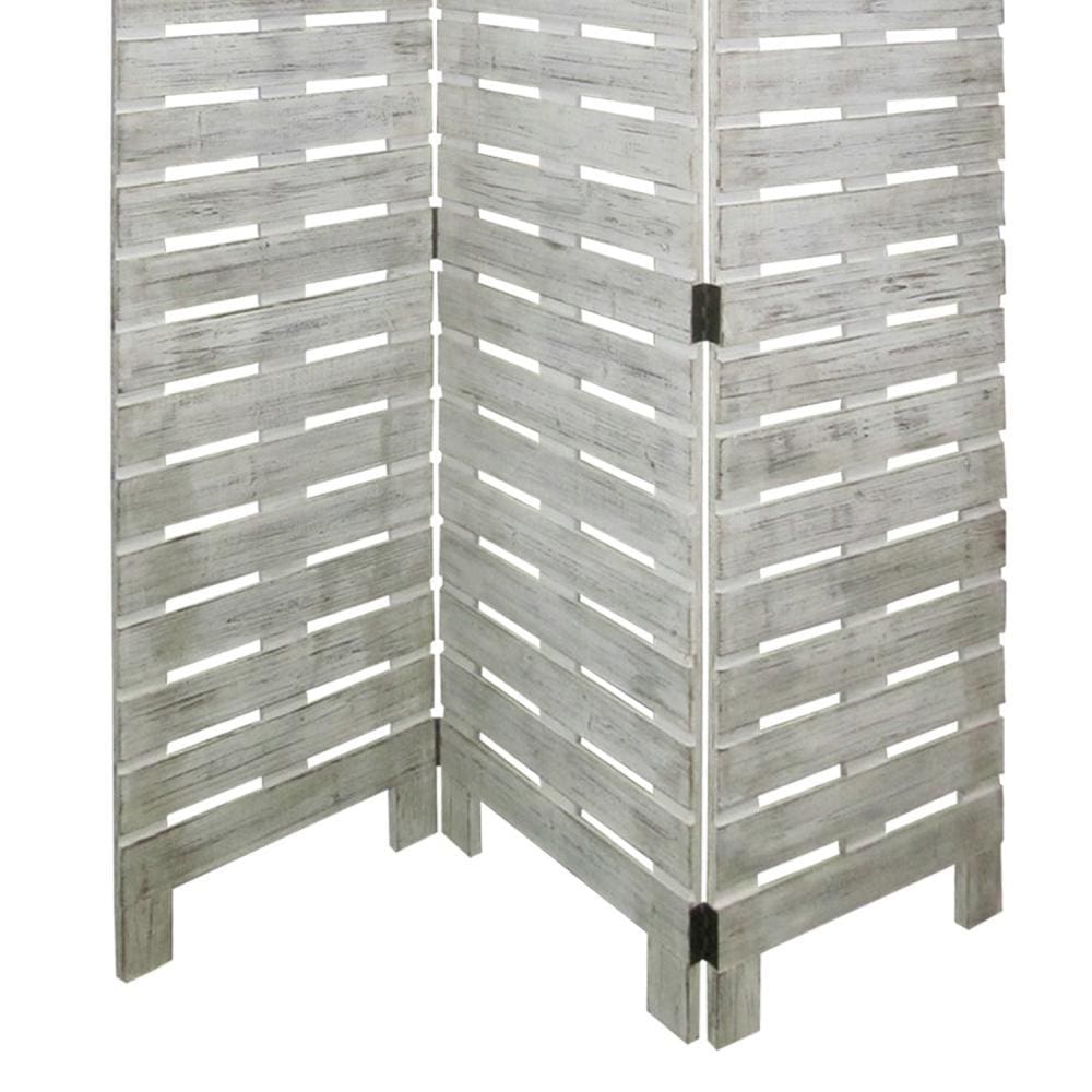 Textured 3 Panel Foldable Wooden Screen with Slats Gray - BM205385 By Casagear Home BM205385