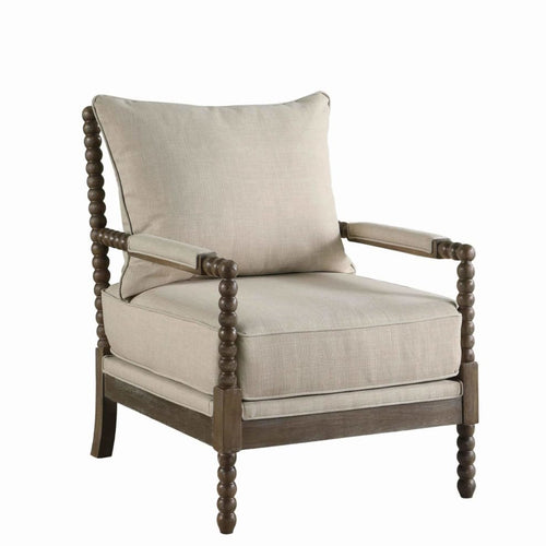 Accent Chair | Spindle Back | Fabric Upholstered | Beige & Brown