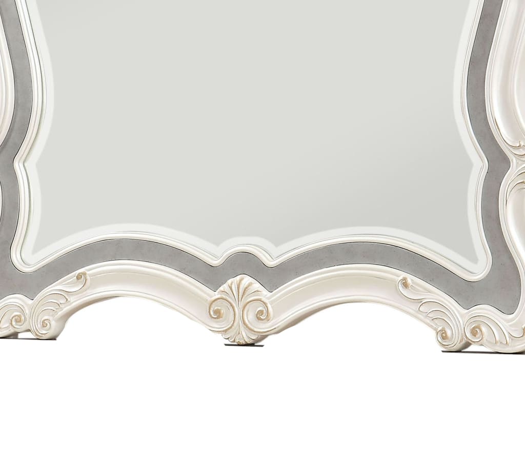 Traditional Mirror with Wooden Scrollwork Crown White and Silver - BM205579 By Casagear Home BM205579