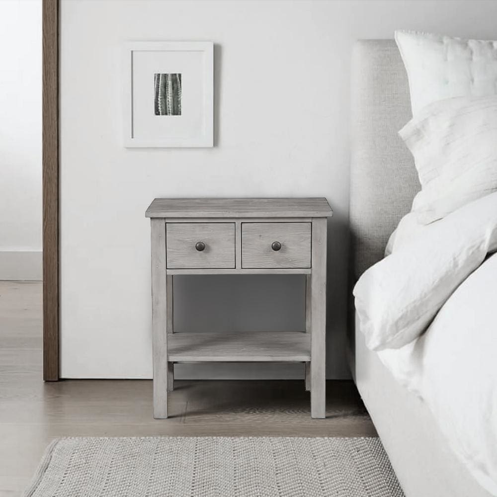 Transitional Nightstand with Two Drawers and Bottom Shelf, Gray - BM205695 By Casagear Home