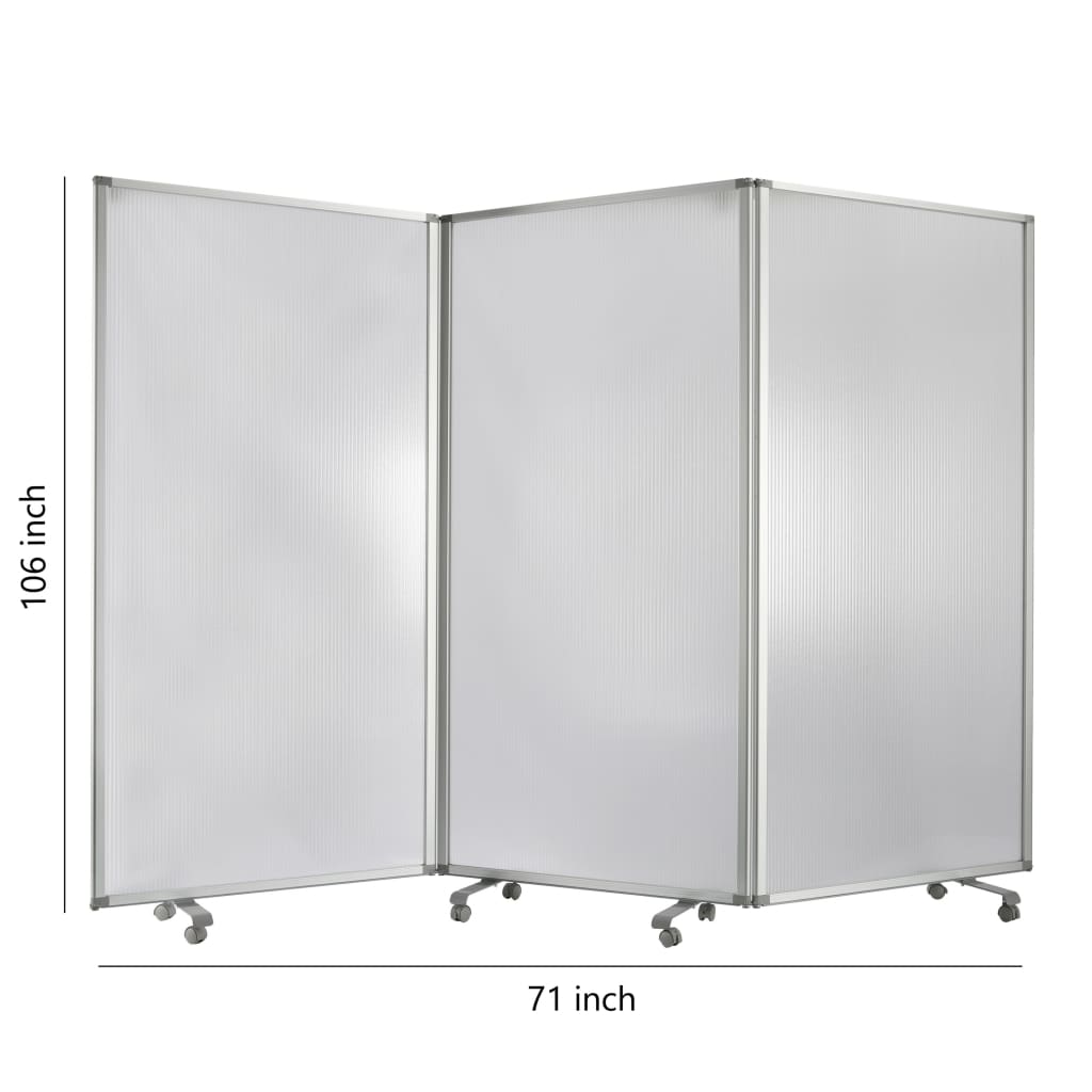 Accordion Style Plastic Inserts 3 Panel Room Divider with Casters Gray - BM205794 By Casagear Home BM205794