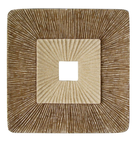 Square Sandstone Wall Decor with Ribbed Details, Small, Brown and Beige - BM205836 By Casagear Home