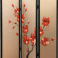 3 Panel Wooden Screen with Hand painted Fabric Design Red and Brown - BM205894 By Casagear Home BM205894
