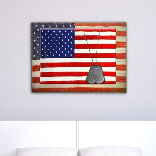 Canvas American Flag with Necklace Wall Print, Small, Multicolor - BM205901 By Casagear Home