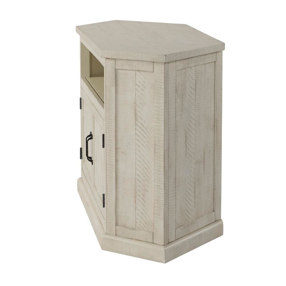 Rustic Style Wooden Corner TV Stand with 2 Door Cabinet White - BM205963 By Casagear Home BM205963