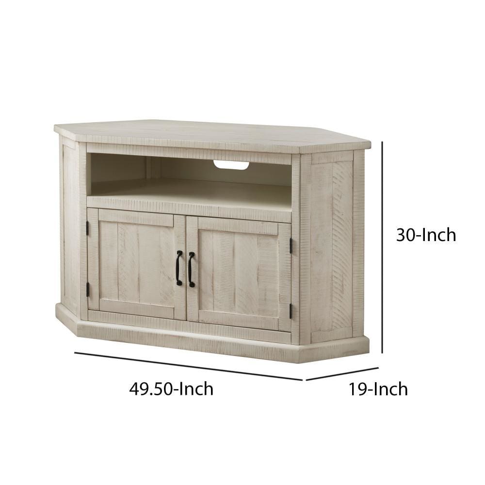 Rustic Style Wooden Corner TV Stand with 2 Door Cabinet White - BM205963 By Casagear Home BM205963