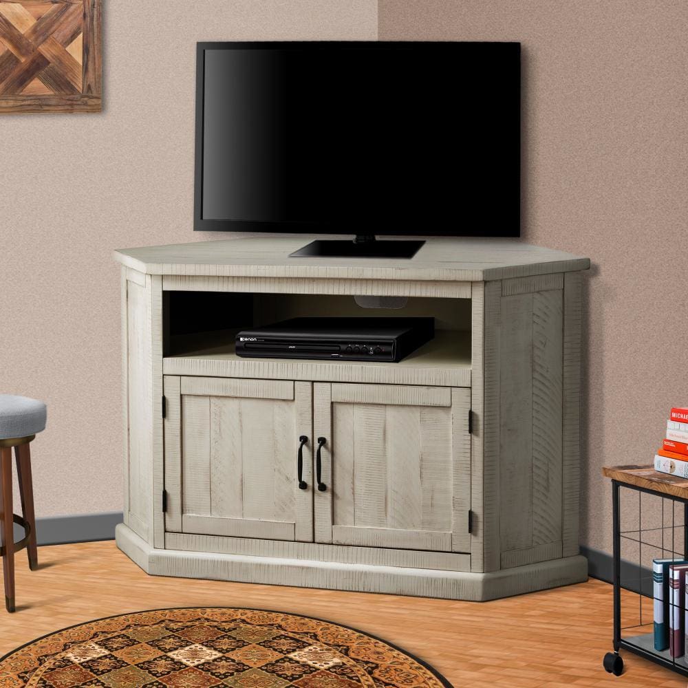 Rustic Style Wooden Corner TV Stand with 2 Door Cabinet, White - BM205963 By Casagear Home