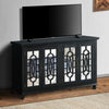 Trellis Front Wood and Glass TV stand with Cabinet Storage, Black - BM205970 By Casagear Home