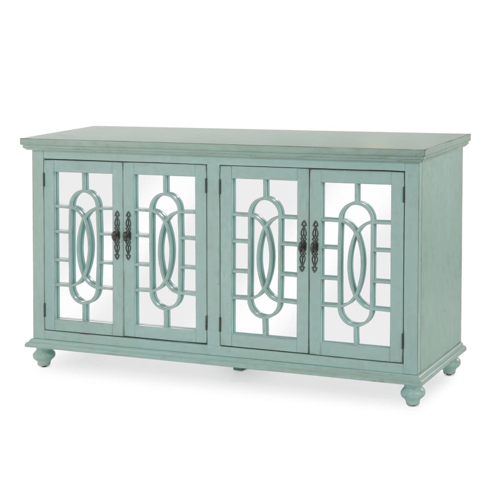 Trellis Front Wood and Glass TV stand with Cabinet Storage, Mint Green - BM205971 By Casagear Home
