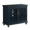 Transitional Wood and Glass TV Stand with Trellis Cabinet Front Dark Blue - BM205972 By Casagear Home BM205972