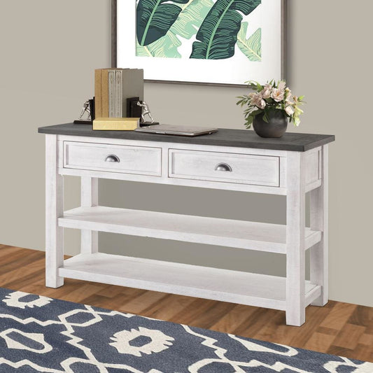 Coastal Rectangular Wooden Console Table with 2 Drawers, White and Gray - BM205981 By Casagear Home