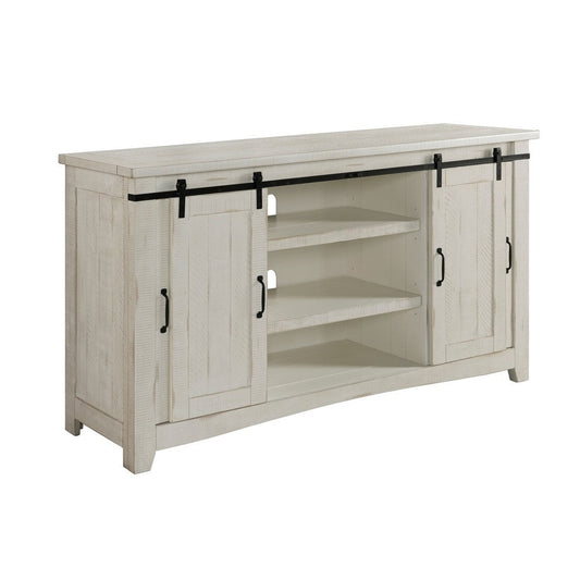 65 Inch Wooden TV Stand with 2 Open Shelves, Antique White and Black By Casagear Home