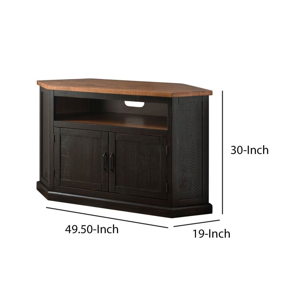 Rustic Style Wooden Corner TV Stand with 2 Door Cabinet Brown - BM205999 By Casagear Home BM205999