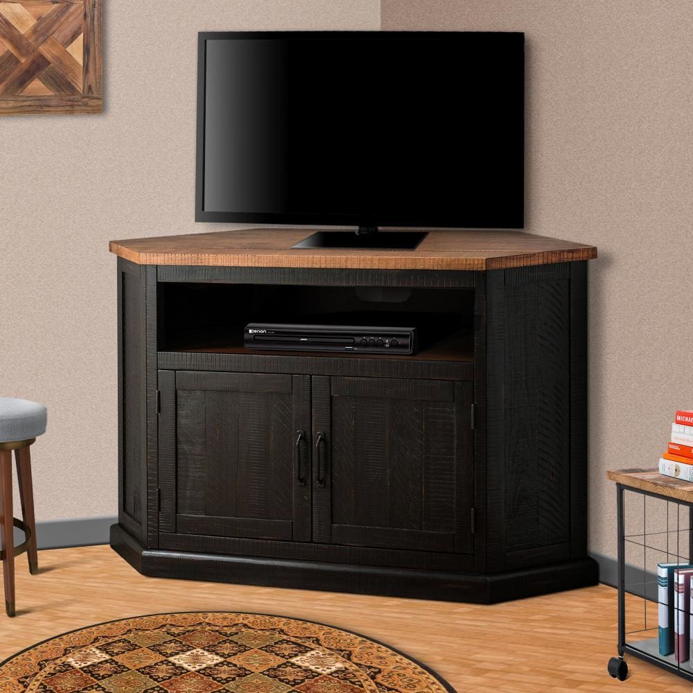 Rustic Style Wooden Corner TV Stand with 2 Door Cabinet, Brown - BM205999 By Casagear Home