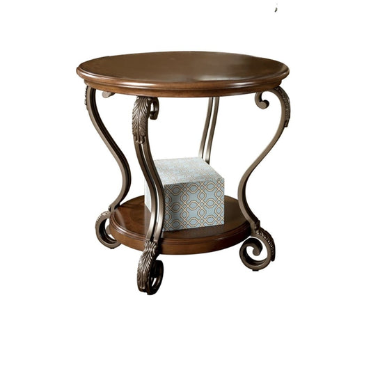 28" Round Scrolled Frame End Table, Brown By Casagear Home
