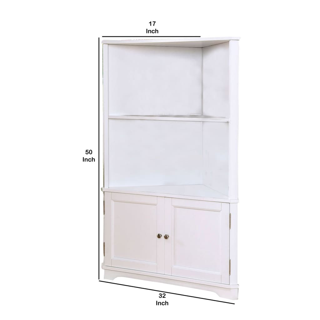 50 Corner Wooden Bookshelf with 2 Door Cabinet White By Casagear Home BM206245