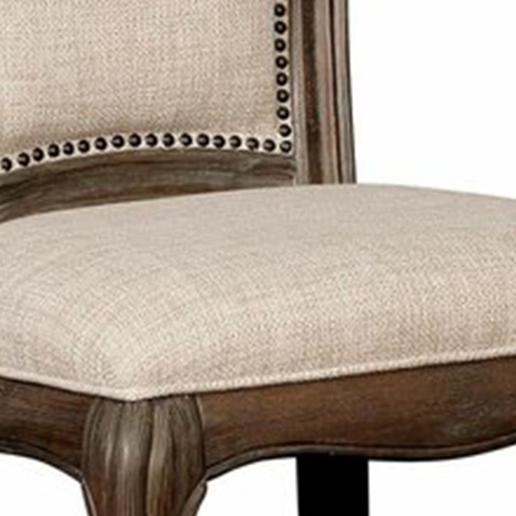 Cushioned Armless Chair with Nailhead Trims Set of 2 Beige and Brown By Casagear Home BM206246