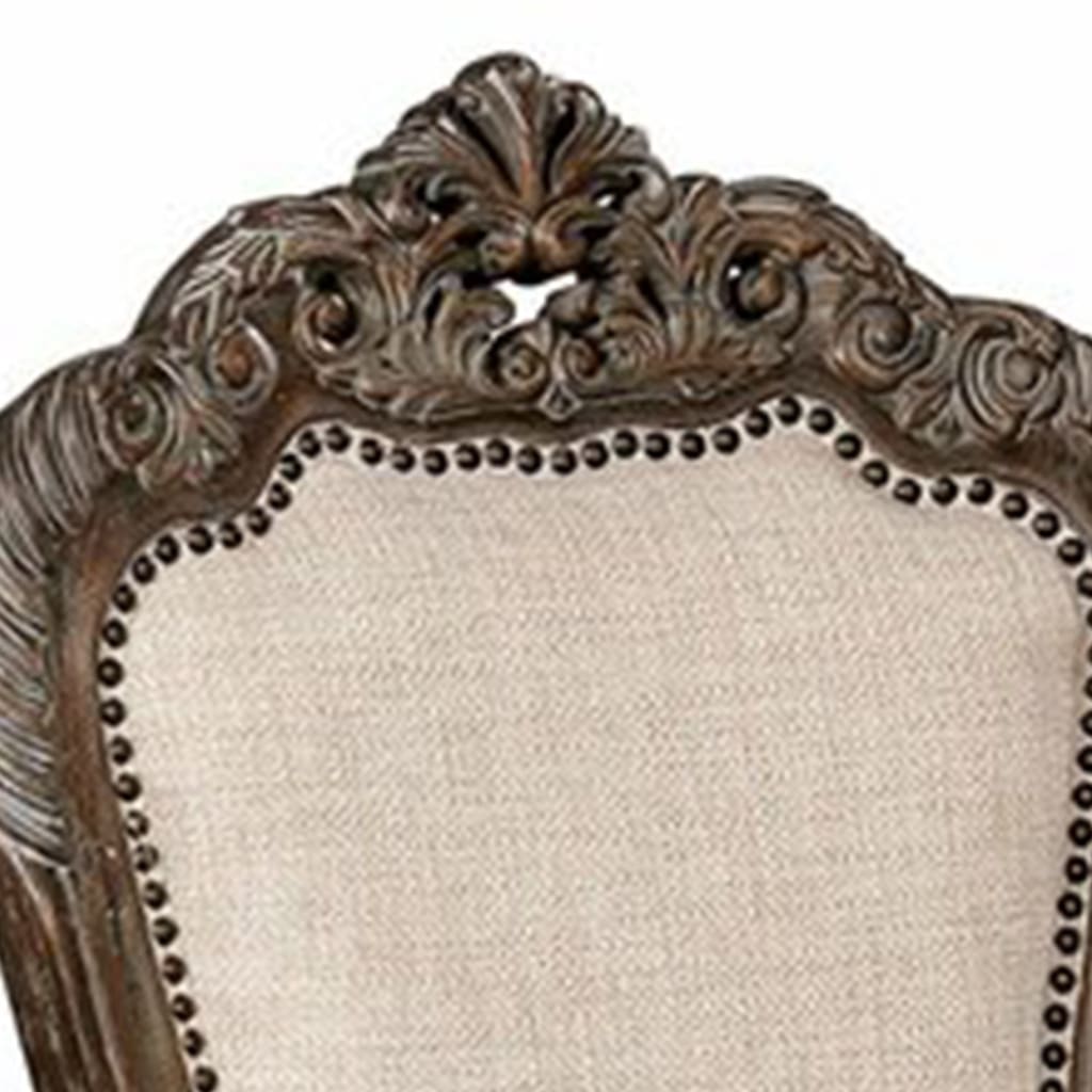 Cushioned Armless Chair with Nailhead Trims Set of 2 Beige and Brown By Casagear Home BM206246