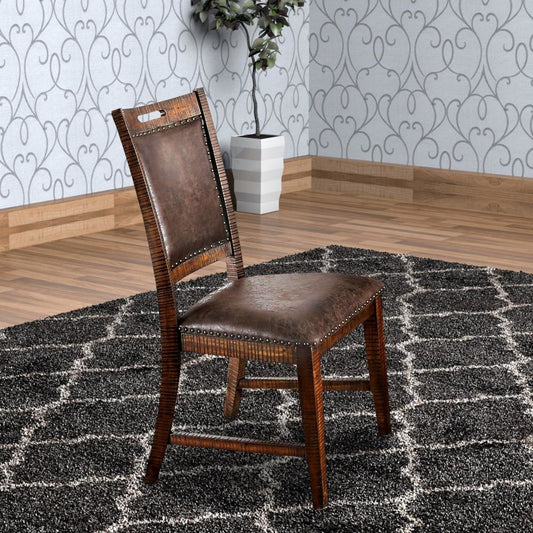 Cushioned Side Chair with Nailhead Trims, Set of 2, Brown By Casagear Home