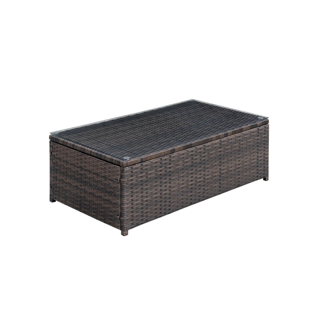 Coffee Table | Faux Rattan & Aluminum | Glass Top | Brown