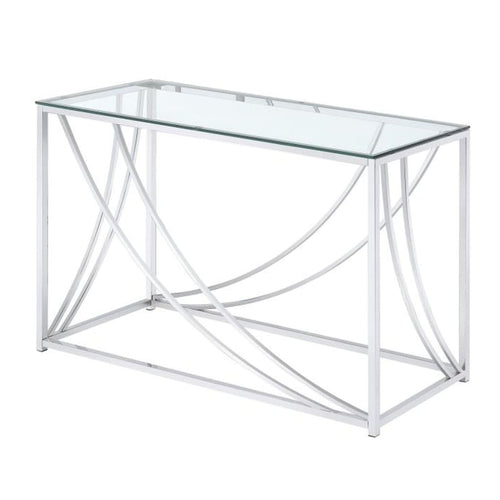 Sofa Table | Rectangular | Glass Top | Swooping Curves | Clear & Silver