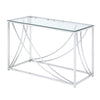 Glass Top Rectangular Sofa Table with Swooping  Curves, Clear and Silver By Casagear Home