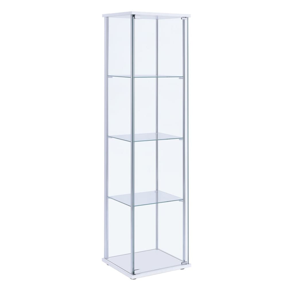 Glass and Metal Curio Cabinet with 4 Shelves, Clear and White By Casagear Home