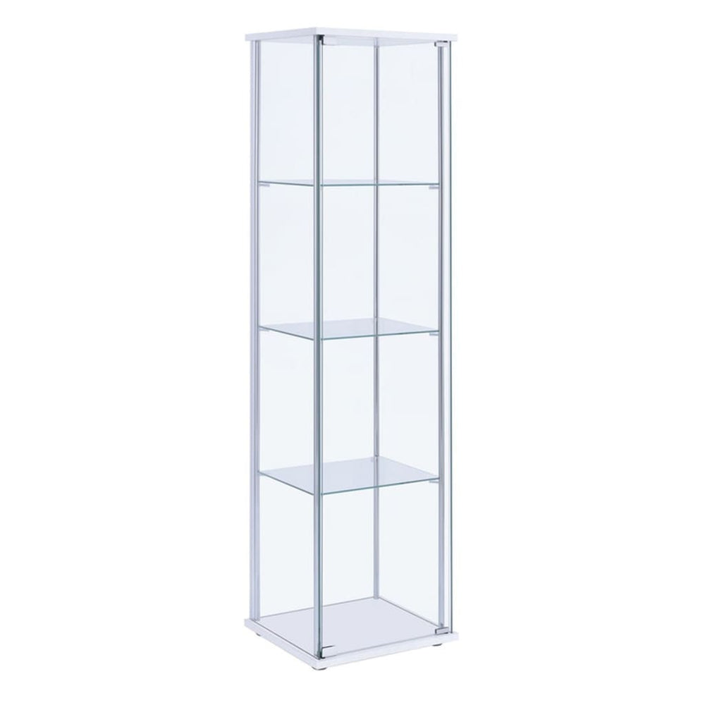 Curio Cabinet | Glass & Metal | 4 Shelves | Clear & White