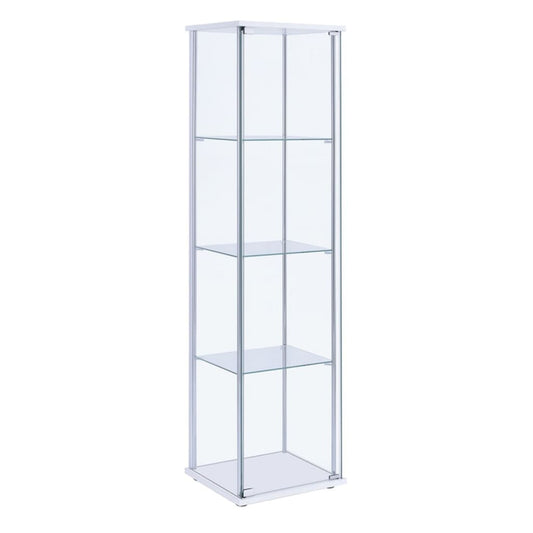 Glass and Metal Curio Cabinet with 4 Shelves, Clear and White By Casagear Home