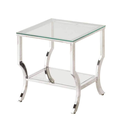 End Table | Glass Top | Mirrored Bottom Shelf | Clear & Silver