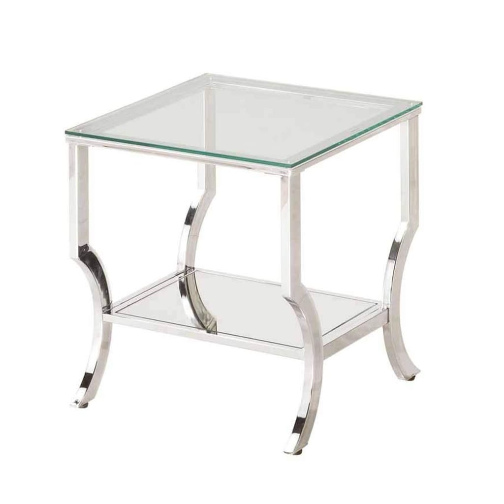 End Table | Glass Top | Mirrored Bottom Shelf | Clear & Silver