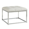 Leatherette Metal Frame Ottoman with Tufted Seating, White and Silver By Casagear Home