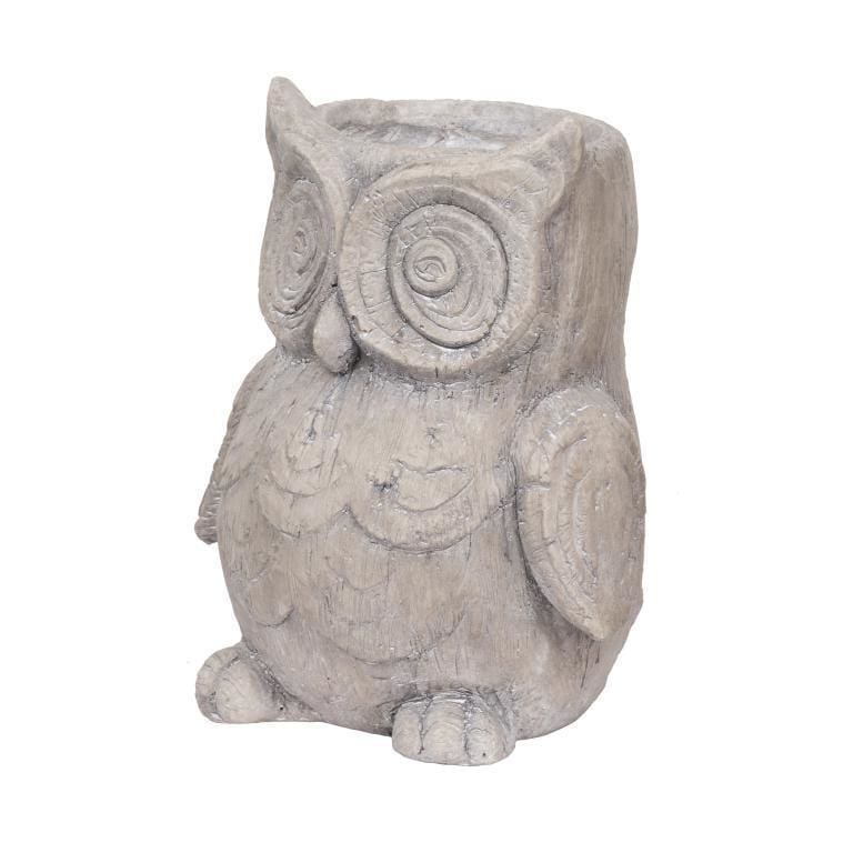 Planter | Owl Head | Polyresin | Antique Styled | Gray