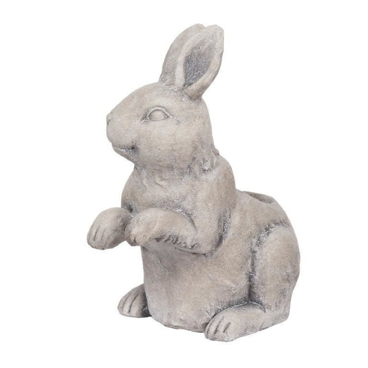 Antique Styled Raw Textured Polyresin Standing Rabbit Planter, Gray By Casagear Home